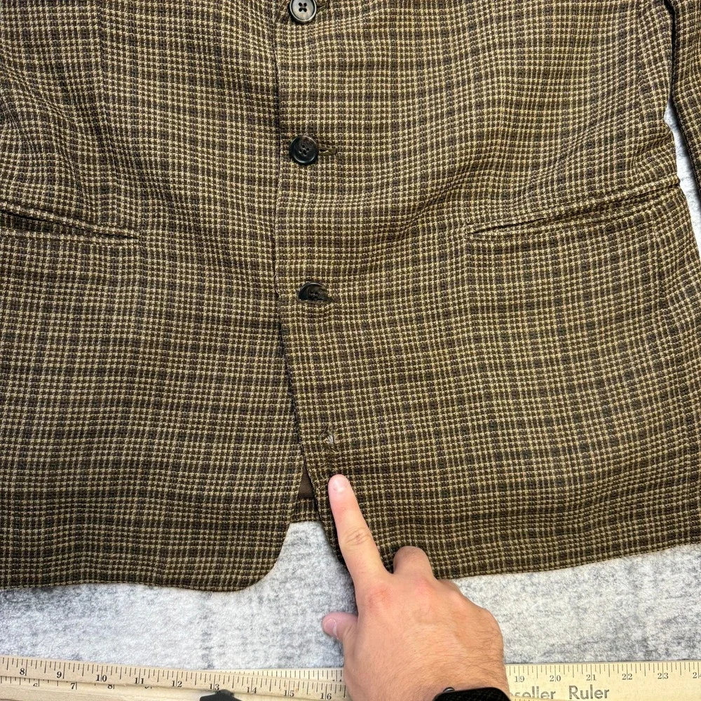 VTG Barneys New York Sport Coat Men 40R Brown Plaid Woven Blazer Old Money Italy